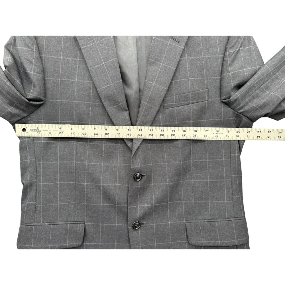 Jos A Bank Gordon Suit 42R Gray Windowpane Wool 2 Piece Mens Dress Suit Pants 34